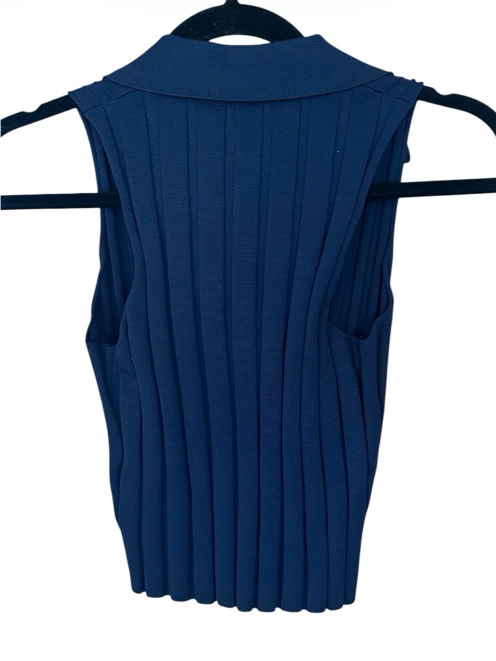 Sincerely Jules Navy Ribbed Sweater Sleeveless Collared Top Size S Preppy Chic - Picture 3 of 5